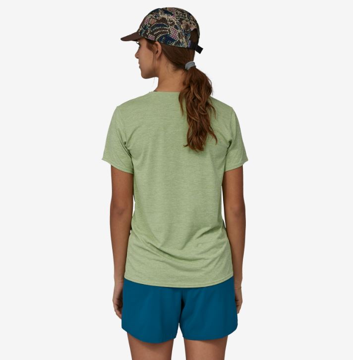 a photo of the patagonia womens multi trails shorts with a five and a half inch inseam in the color lagom blue, back view on a model