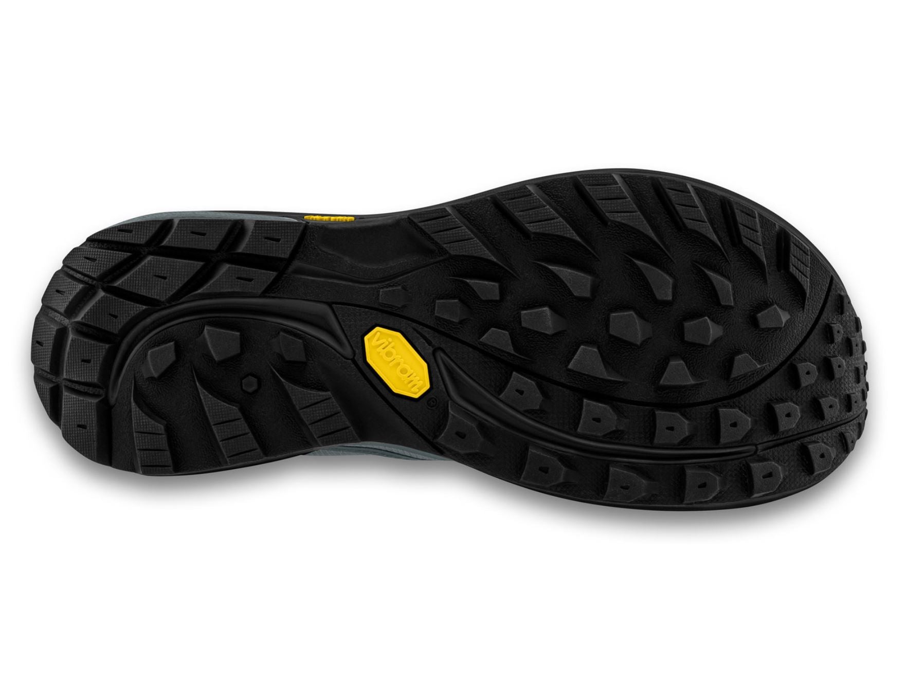 a view of the tread of the topo mens trailventure 2 in stone/navy