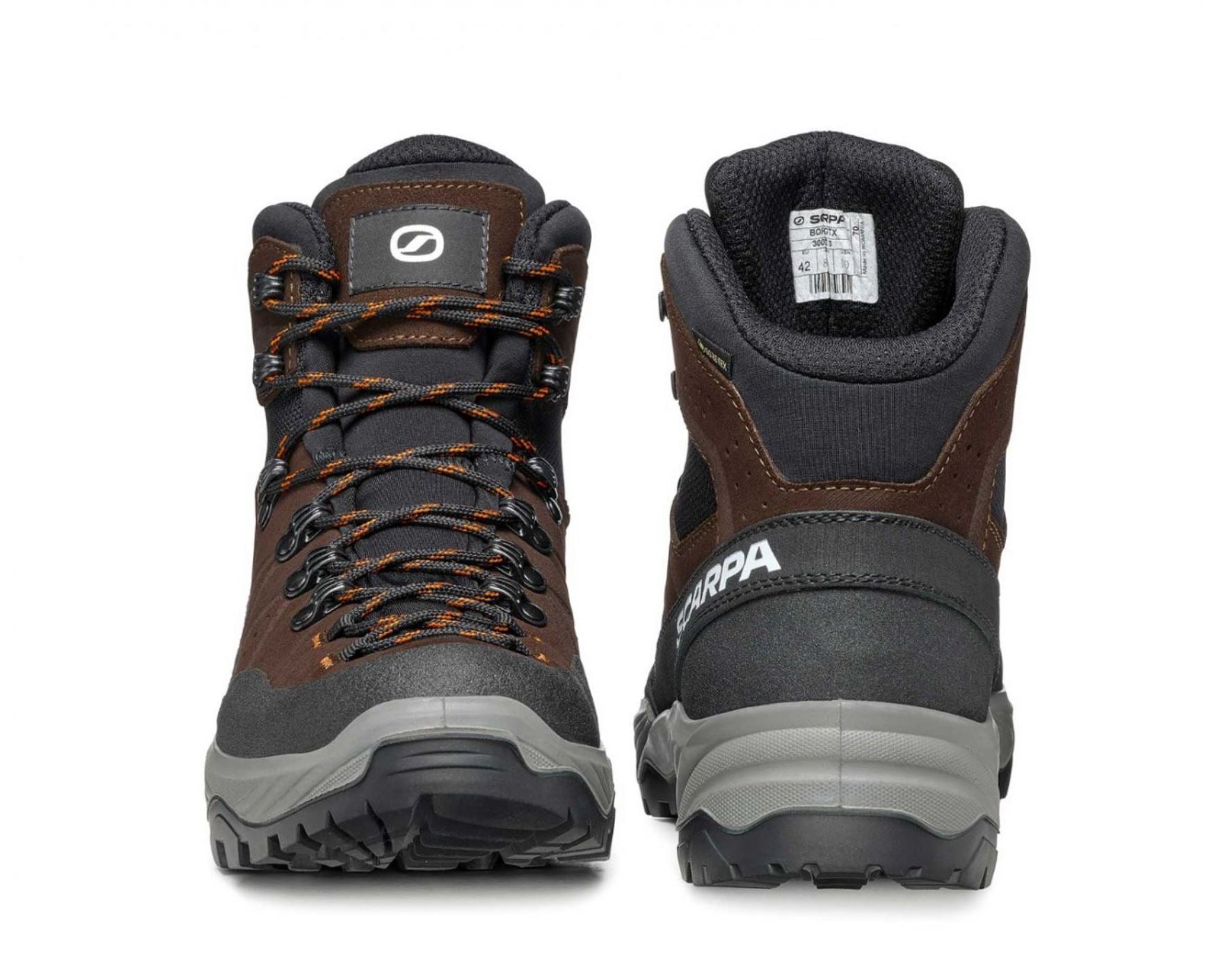 front and back view of a pair of scarpa mens boreas gtx boots