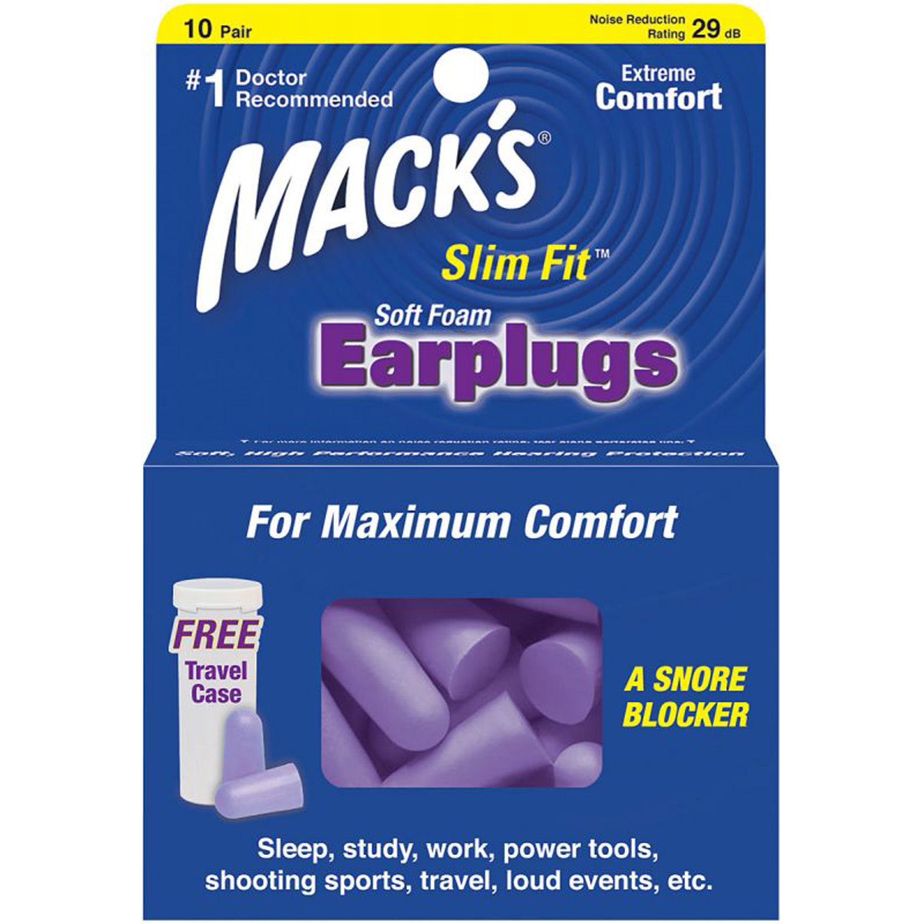 a box with a window showing mack's slim earplugs in light purple