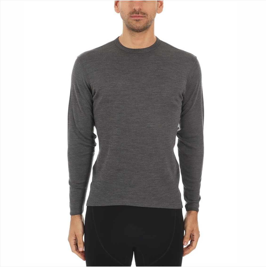 minus33 men's midweight wool crew in charcoal on model front view