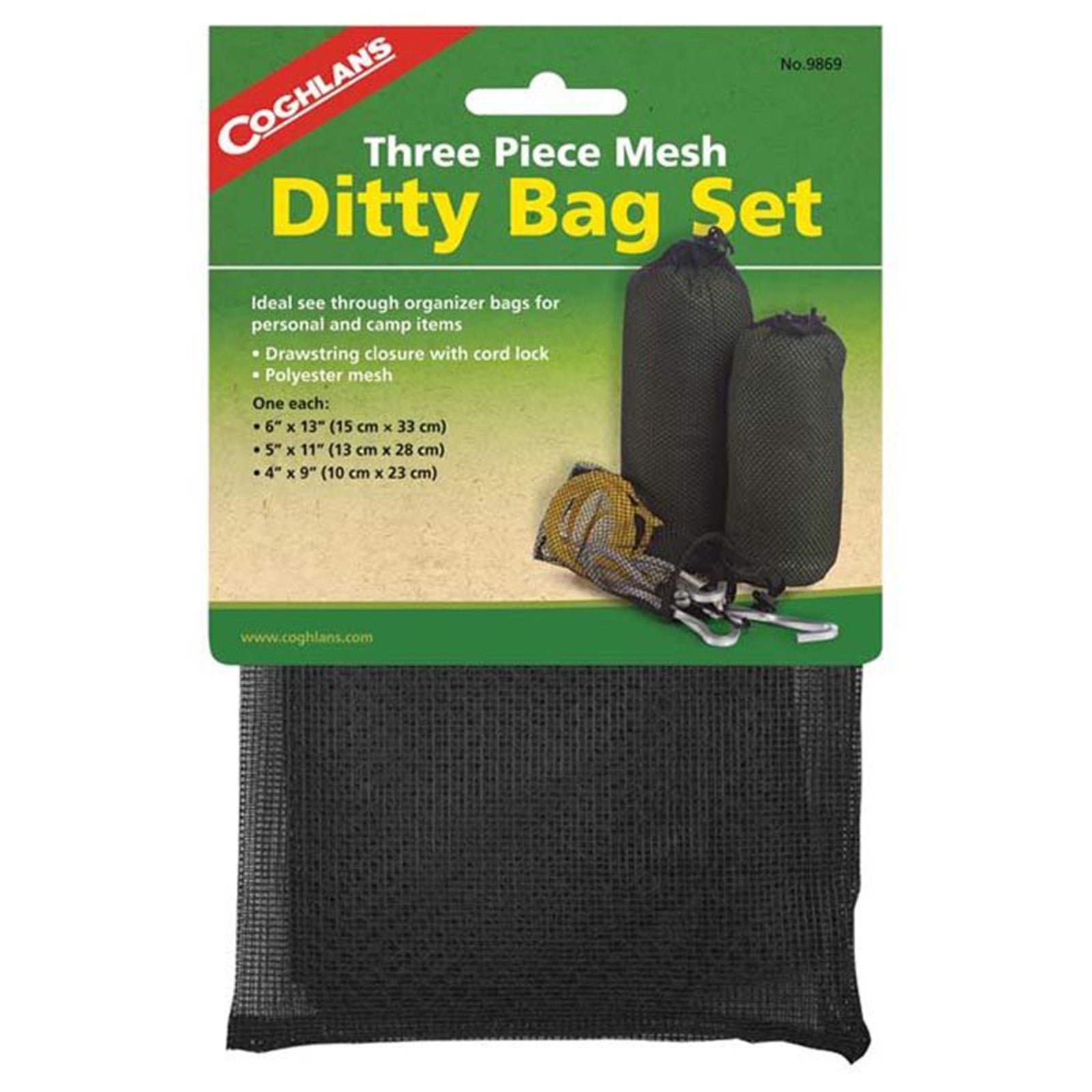 pictured is the packaging of the ditty bag set showing three bags with stuff in them