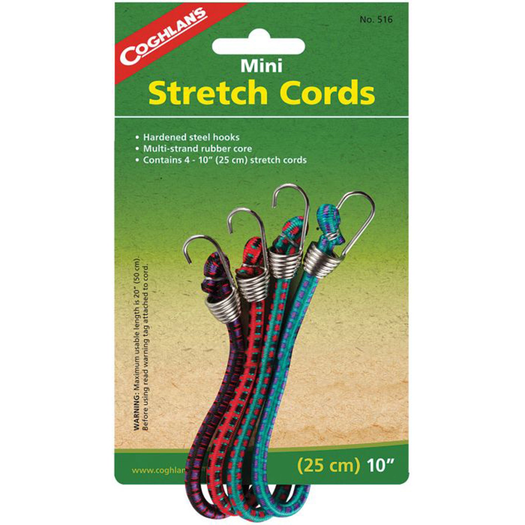 mini stretch cords, 25cm (10 inches), with steel hooks on the end