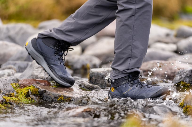 topo mens trailventure 2 mid waterproof, close up view on model