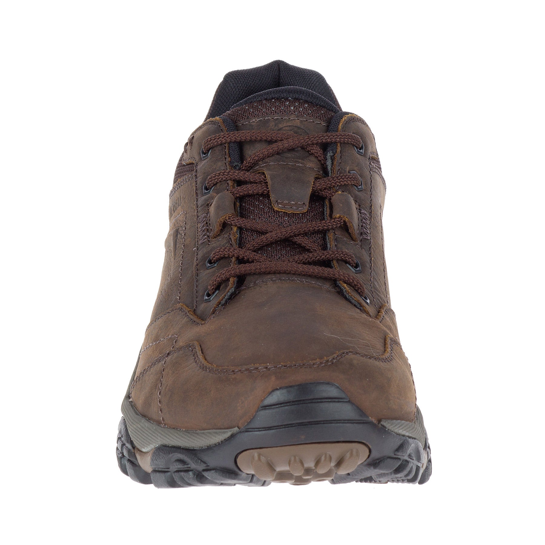 merrell moab adventure lace hiking shoe mens front view in color dark brown