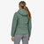patagonia womens down sweater hoody in hemlock green, back view on a model