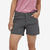 patagonia womens quandary short 5 inch in forge grey, front view on a model