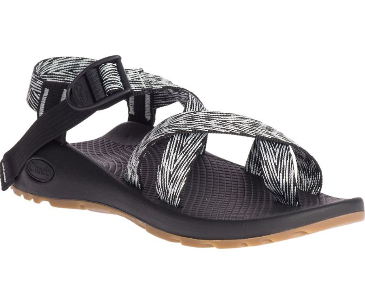3/4 view of the chaco womens z2 classic sandal in the color noir