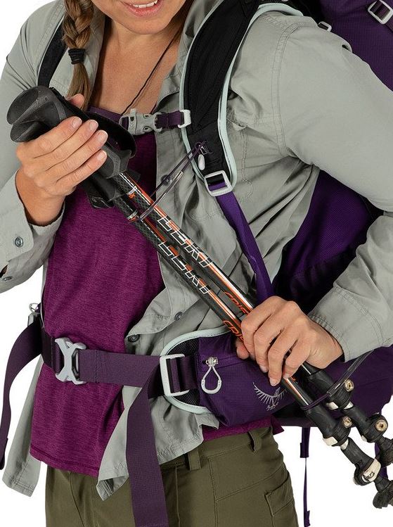 osprey tempest 40 pack in violac purple, side detail
