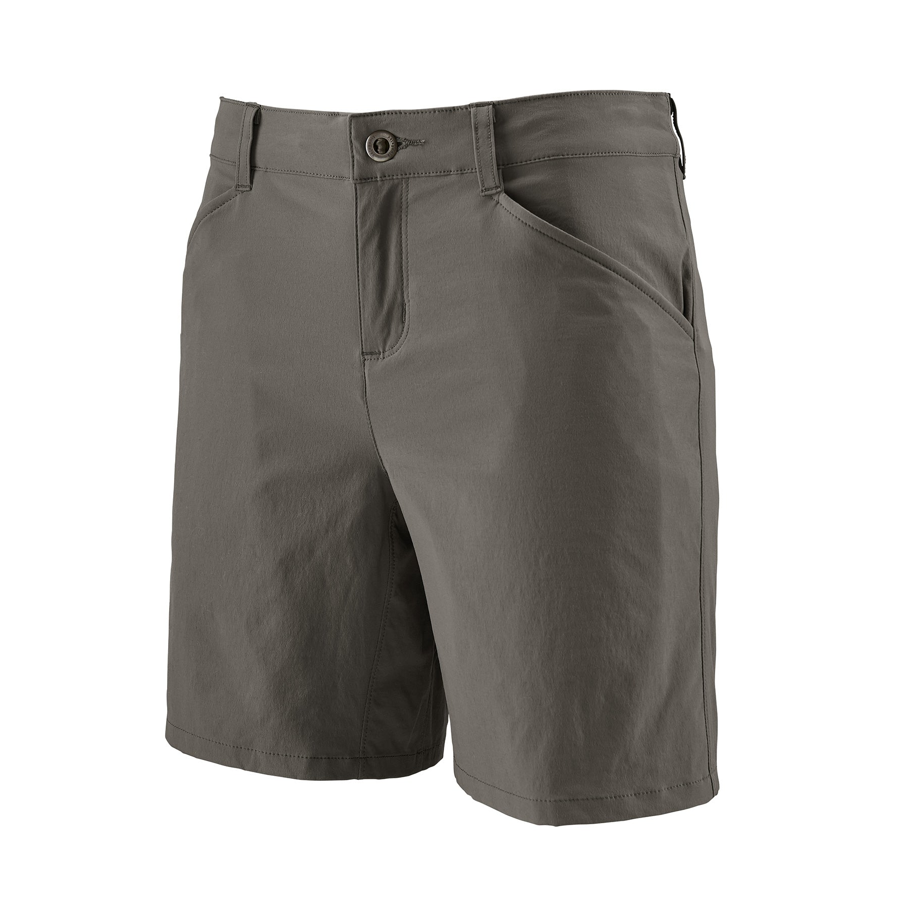 patagonia womens quandary shorts 7 inches in forge grey, three quarter view