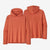 a photo of the patagonia mens capilene cool daily hoody graphic relaxed fit in the color quartz coral, front and back view