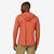 a photo of the patagonia mens capilene cool daily hoody graphic relaxed fit in the color quartz coral, back view on a model