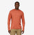 a photo of the patagonia mens capilene cool daily hoody graphic relaxed fit in the color quartz coral, front view on a model