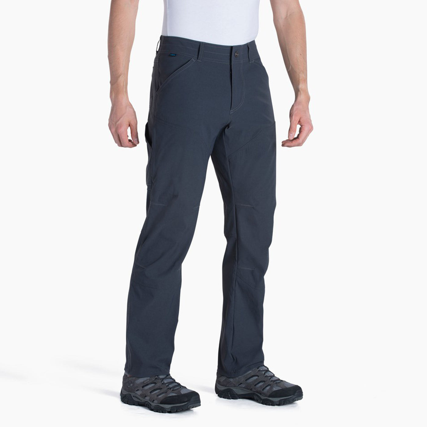 kuhl renegade pant mens on model front view in color blue grey