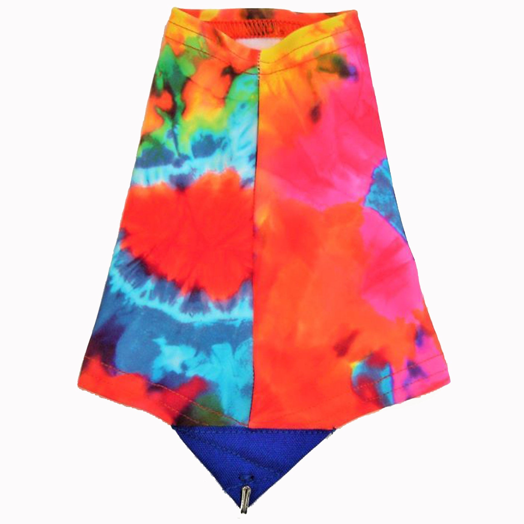 wild red and blues like tie dye make the runner's high gaiter