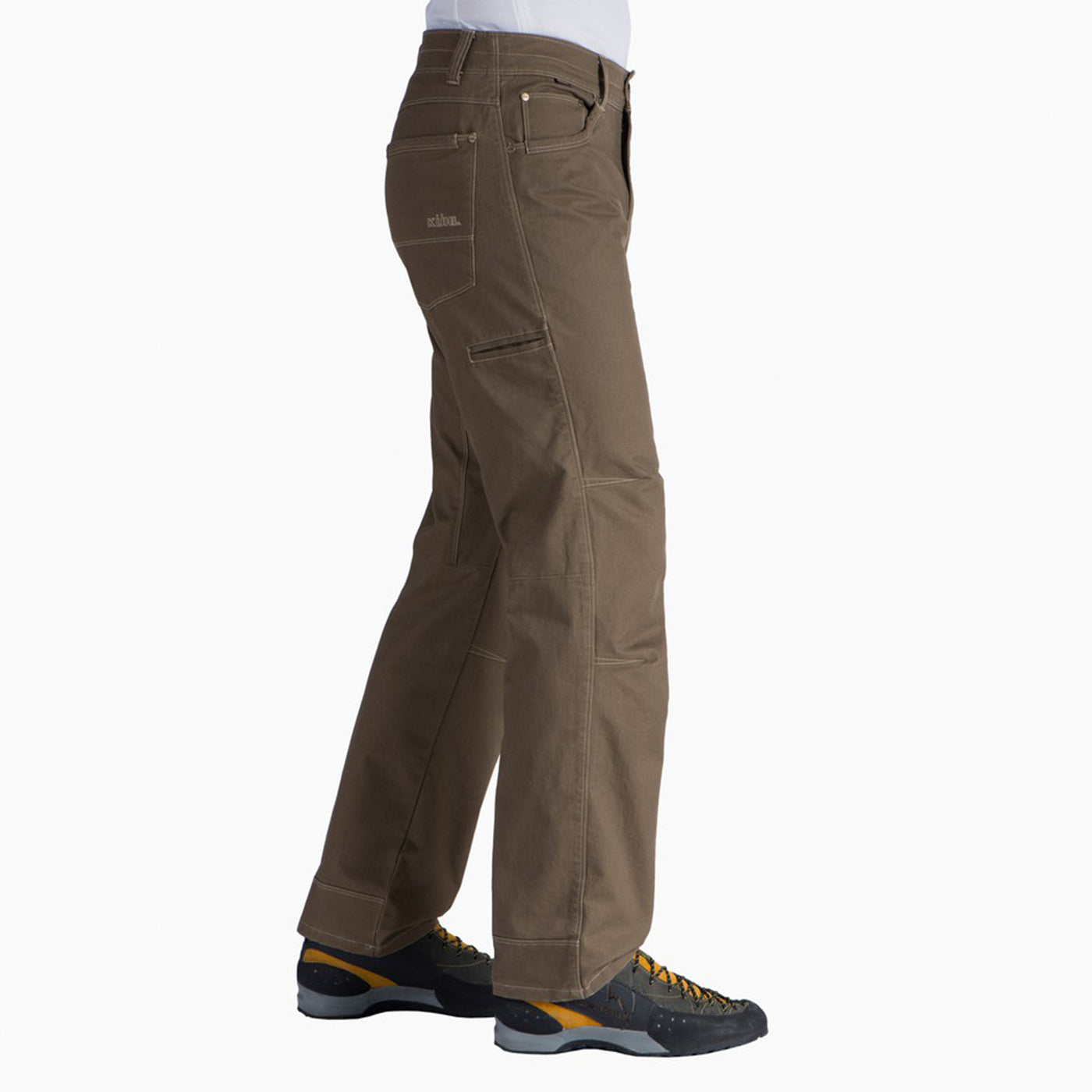 kuhl rydr pant mens on model side view in color brown khaki