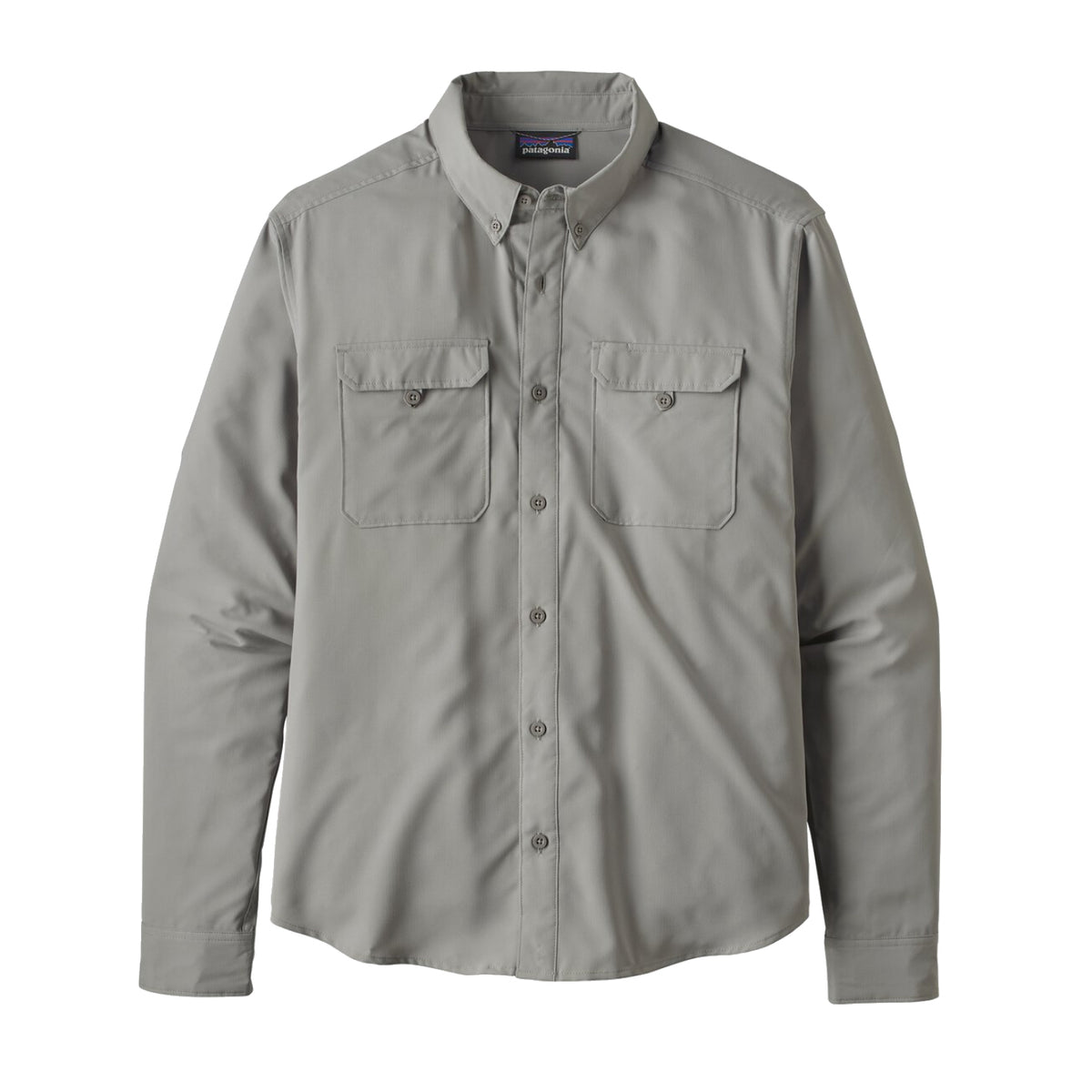 patagonia men&#39;s long sleeved self guided hiking shirt in salt grey