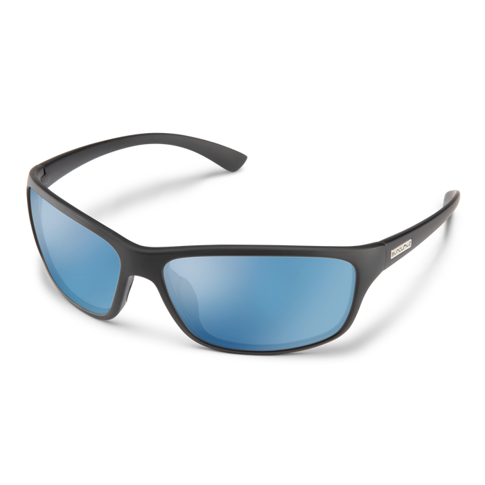 suncloud sentry sunglasses in matte black with polarized blue mirror lenses