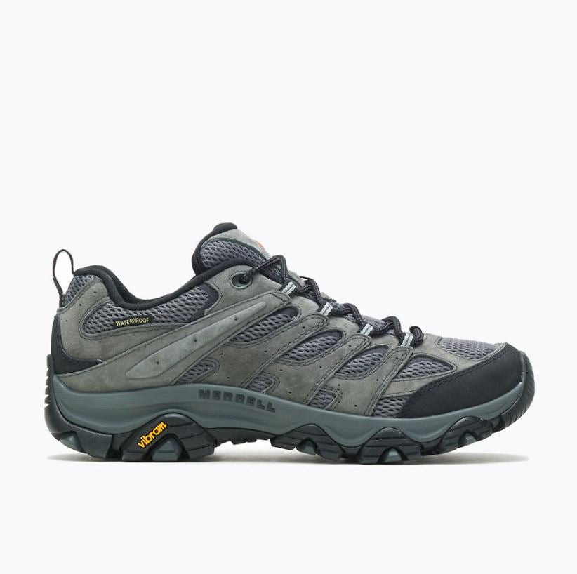 merrell mens moab 3 low waterproof in granite, side view