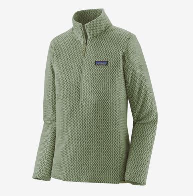 patagonia womens r1 air zip neck jacket in salvia green, front view