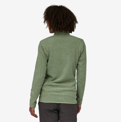 patagonia womens r1 air zip neck jacket in salvia green,  back view on a model