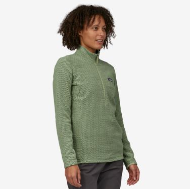 patagonia womens r1 air zip neck jacket in salvia green,  front view on a model