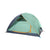 kelty tallboy 6 person tent fly on and closed front view in color light teal with orange accents
