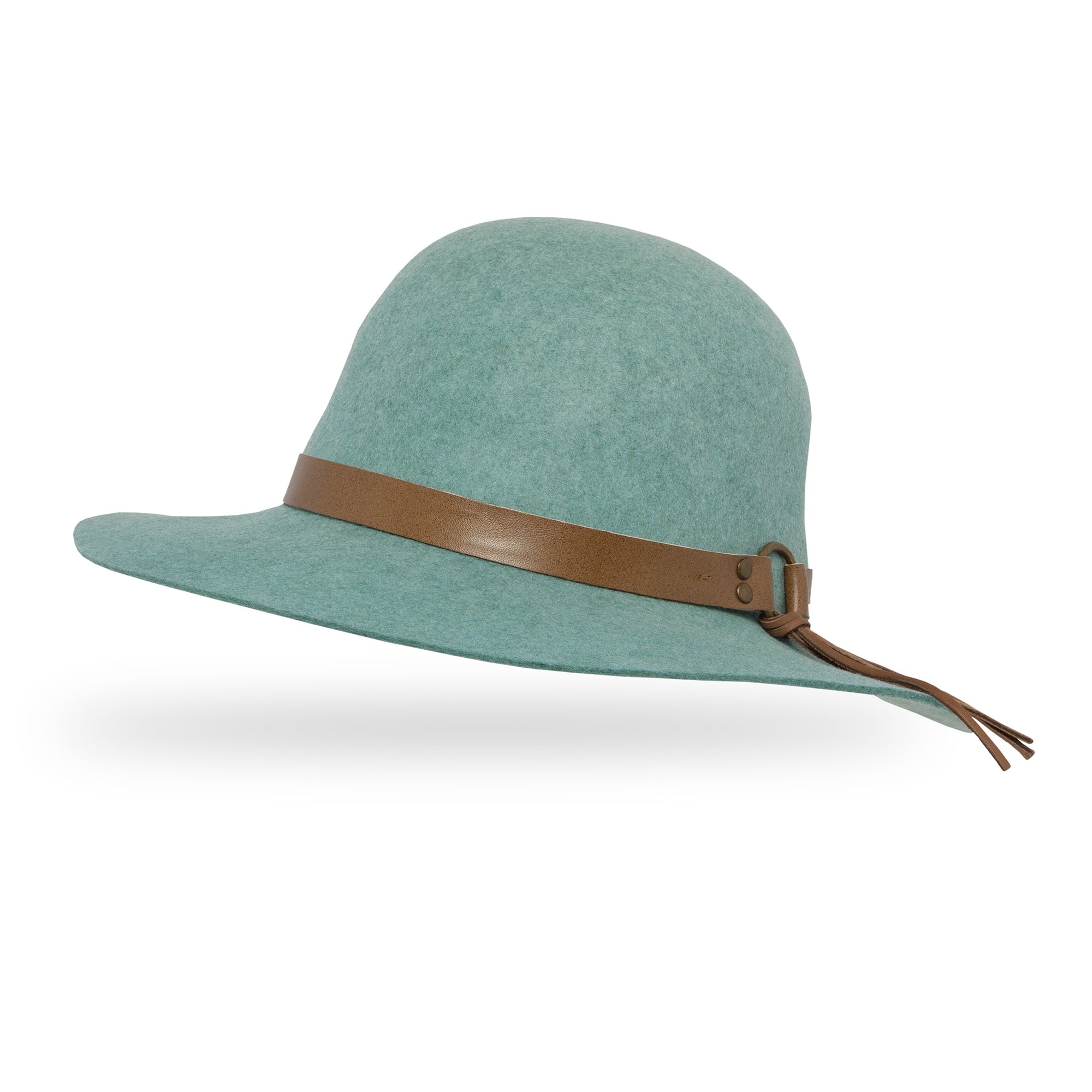 taylor hat in blue with leather band in brown