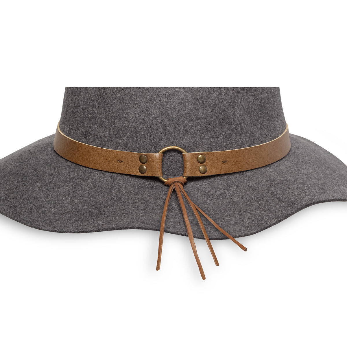 taylor hat in gray color with detail of the  leather band in brown