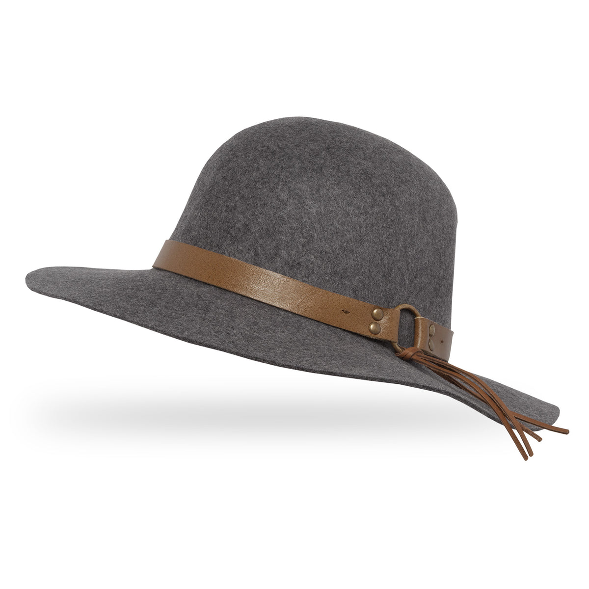 taylor hat in gray color with leather band in brown