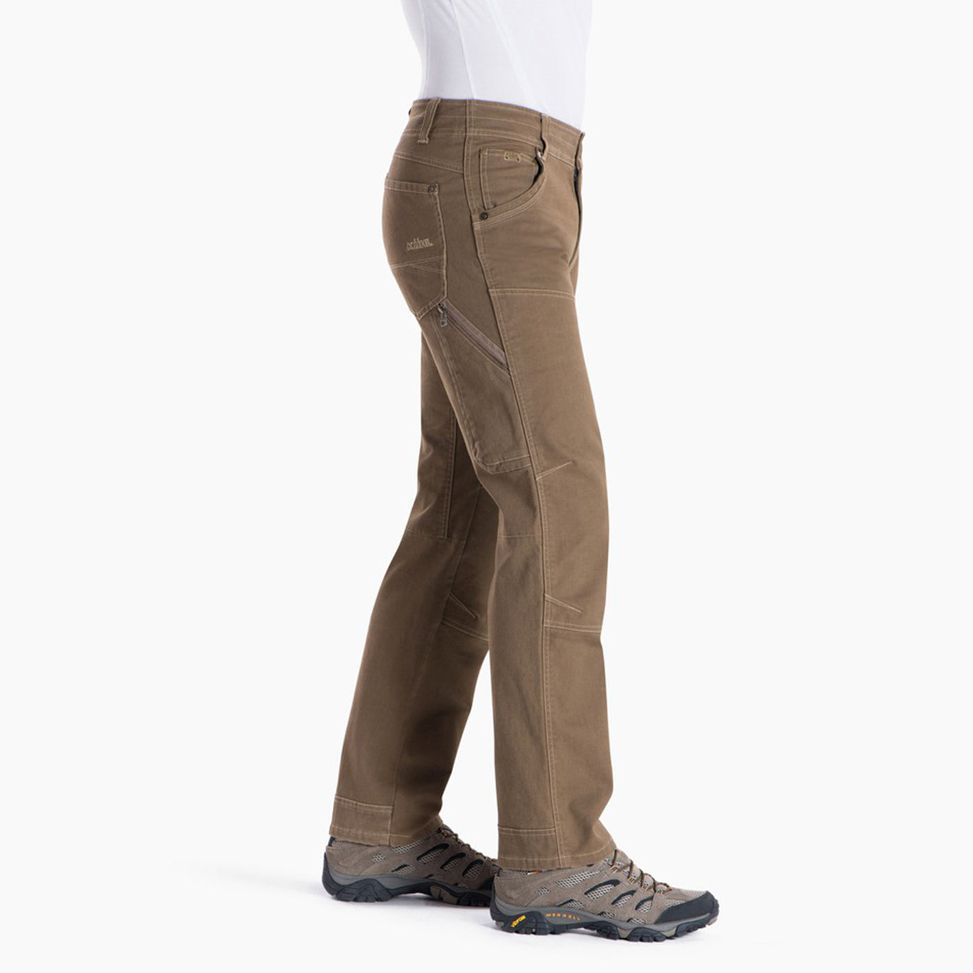 kuhl the law pants mens on model side view in color light brown khaki