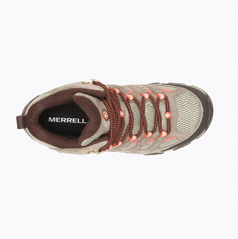 merrell womens moab 3 mid waterproof in color bungee cord, top view