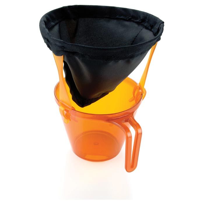 the ultralight java drip placed over an orange plastic cup