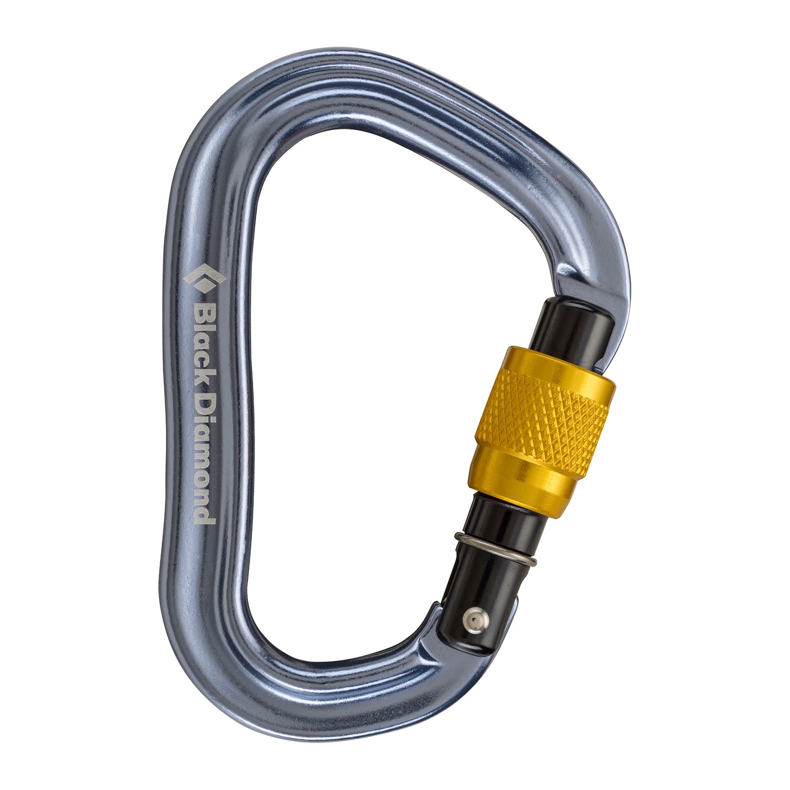 locking carabiner with a yellow screwgate