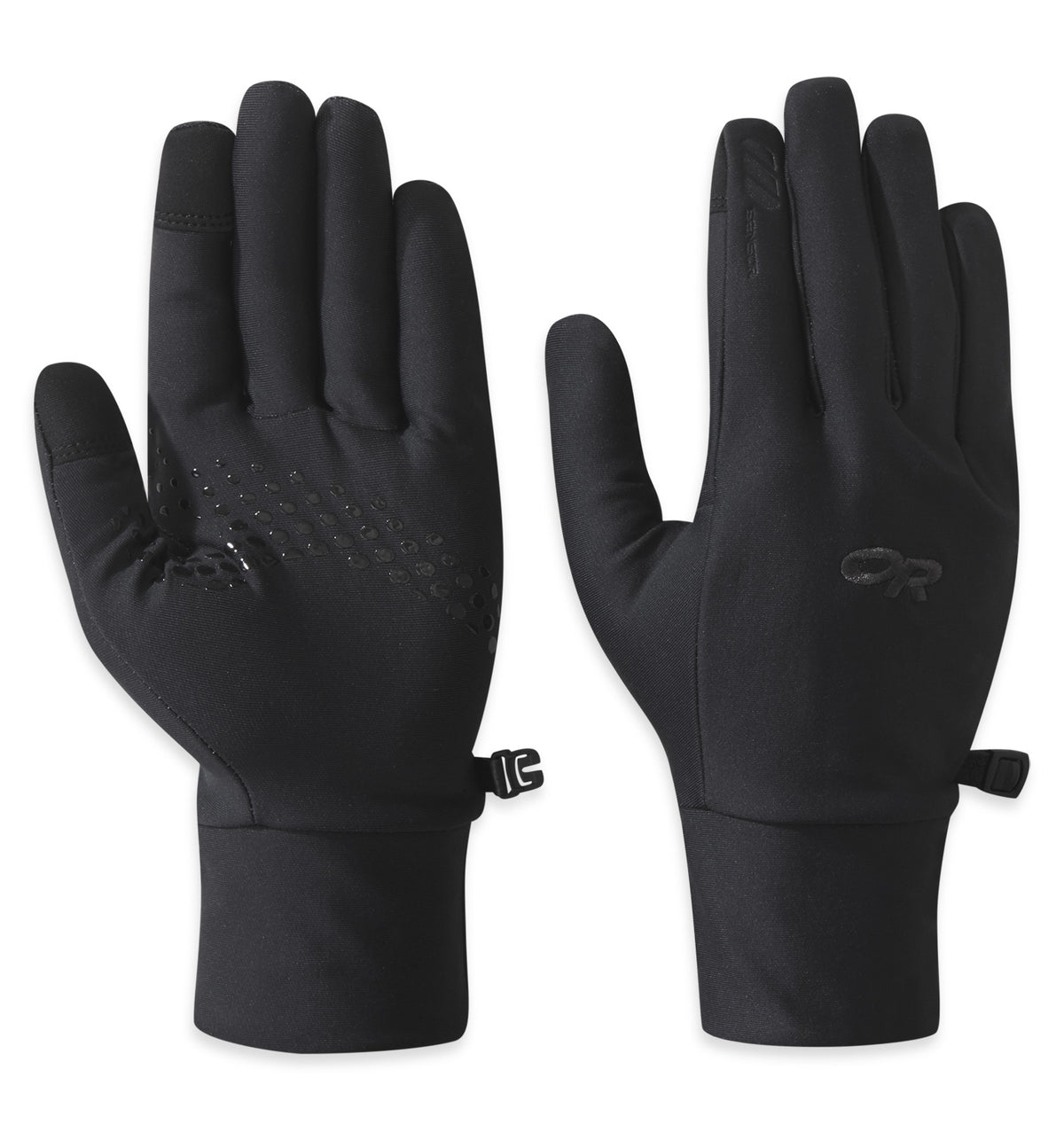 outdoor research vigor lightweight sensor touchscreen gloves women&#39;s front and back view in color black