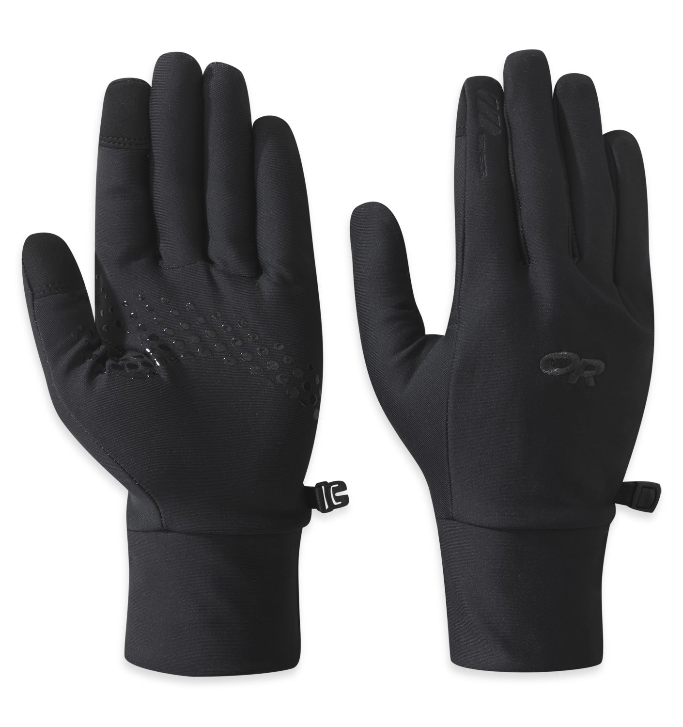 outdoor research vigor lightweight sensor touchscreen gloves women's front and back view in color black