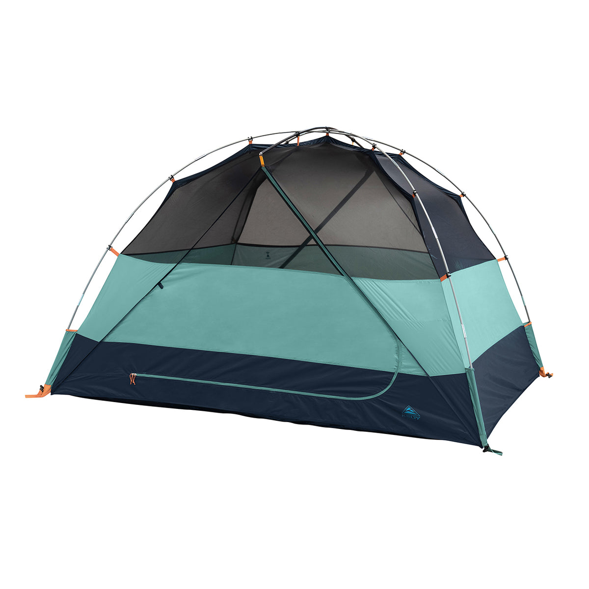 kelty wireless 4 person tent fly off front view in color light teal and dark blue